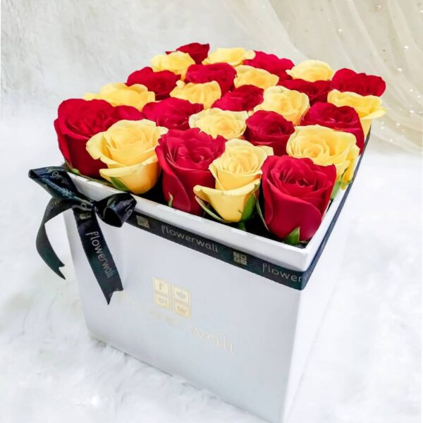 Red Yellow Checkered Box Bouquet - Flowerwali